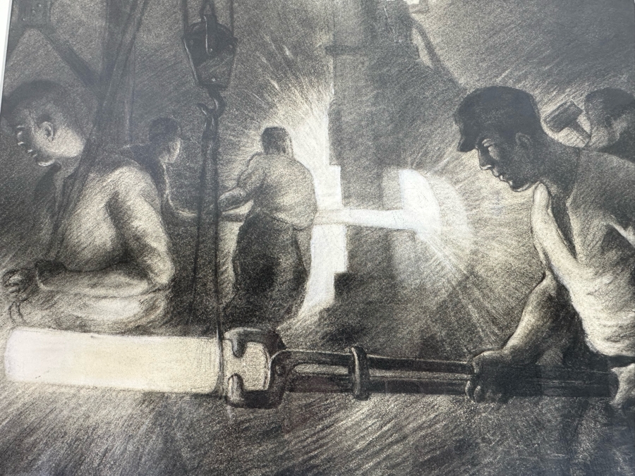 Original Art Deco Machine Age Factory Illustration Signed L Koyro 18.5 X 19.5 Framed 23.5 X 24.5 [Photo 4]