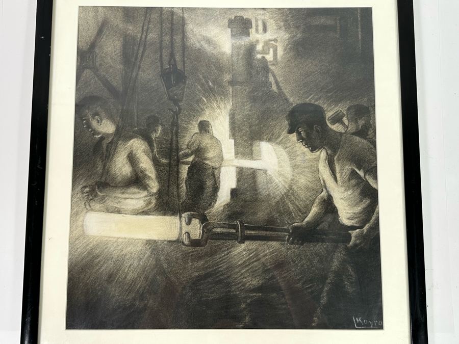 Original Art Deco Machine Age Factory Illustration Signed L Koyro 18.5 X 19.5 Framed 23.5 X 24.5 [Photo 11]