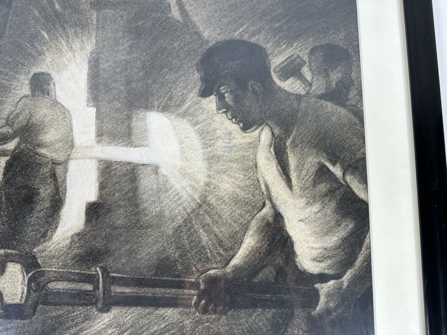 Original Art Deco Machine Age Factory Illustration Signed L Koyro 18.5 X 19.5 Framed 23.5 X 24.5 [Photo 9]