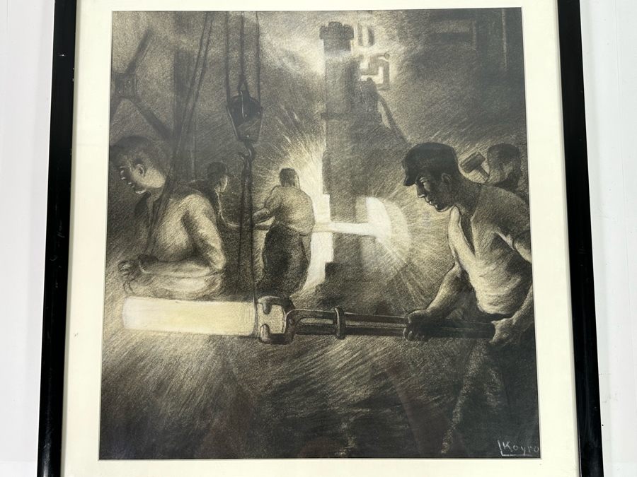 Original Art Deco Machine Age Factory Illustration Signed L Koyro 18.5 X 19.5 Framed 23.5 X 24.5 [Photo 10]