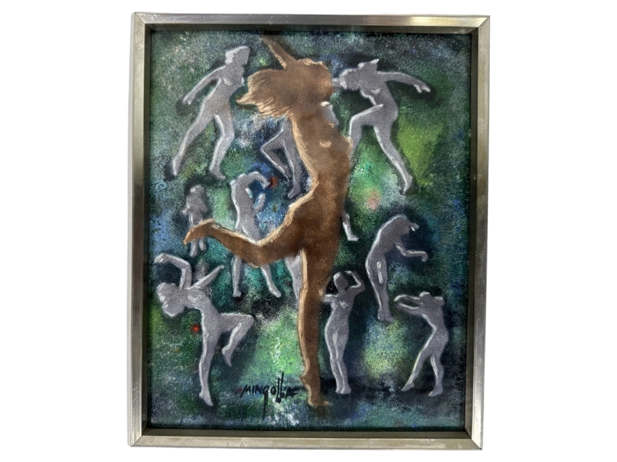 Original Dom Dominic Mingolla Enamel On Copper Artwork Of Dancers 8 X 10