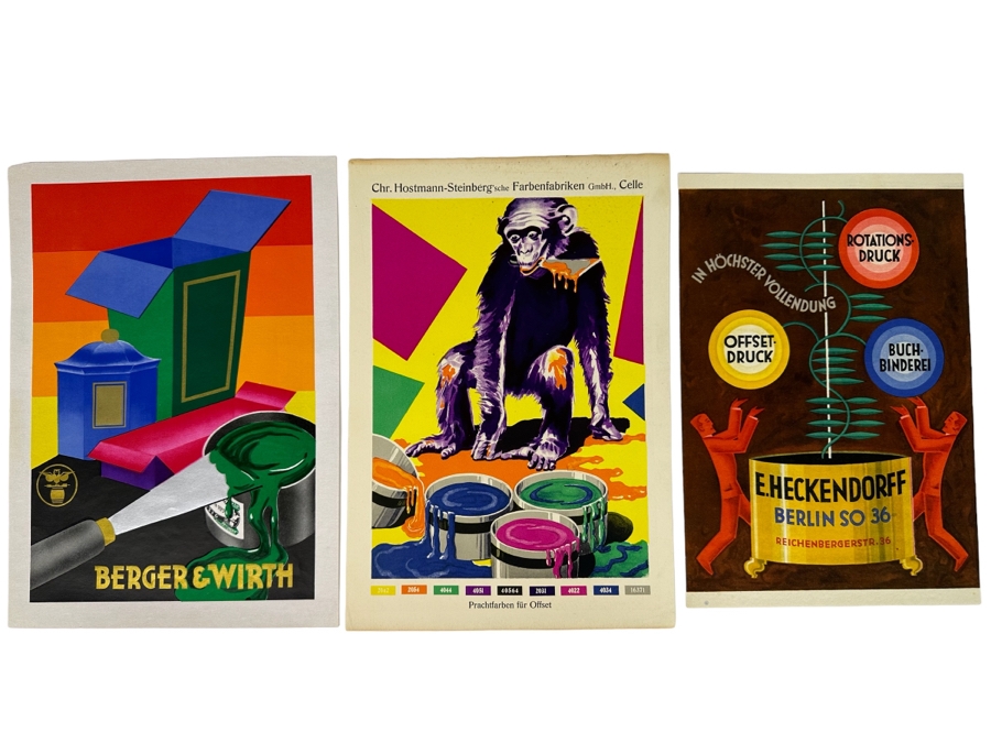 Set Of Three Berger & Wirth Printer Ink Advertising Prints Showing Vivid Inks Colors German Ideal To Frame And Display In An Advertising / Marketing Company 8 X 12