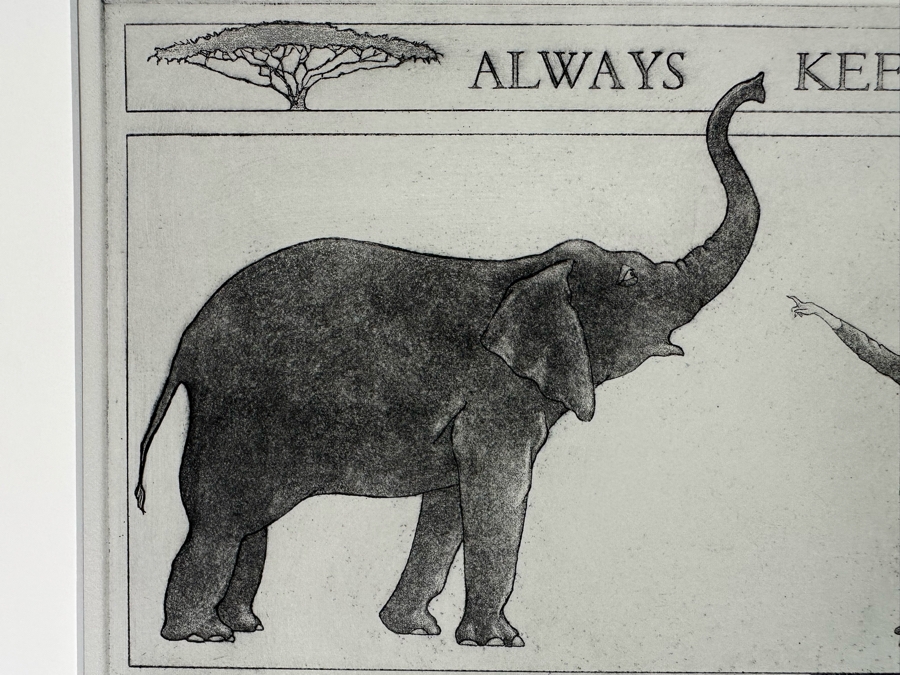 Hand Signed Elizabeth Andrews Etching 'Always Keep Your Elephants Calm' Limited Edition 53 Of 100 III 10 X 9 [Photo 6]