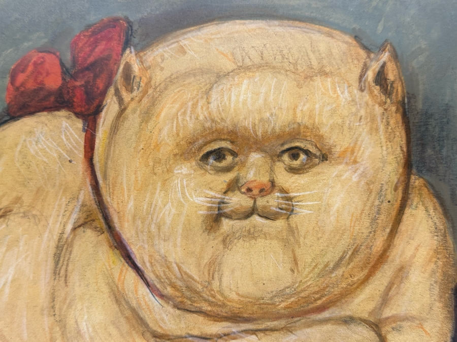 Original Painting After Fernando Botero Fat Cat 8.5 X 8 Framed 17.5 X 16.5 [Photo 4]
