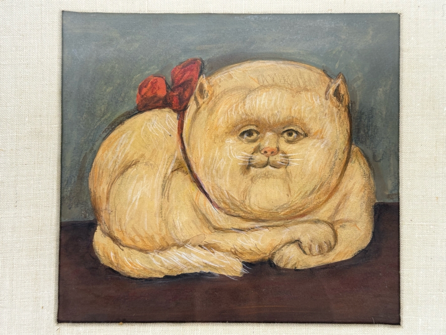 Original Painting After Fernando Botero Fat Cat 8.5 X 8 Framed 17.5 X 16.5 [Photo 1]