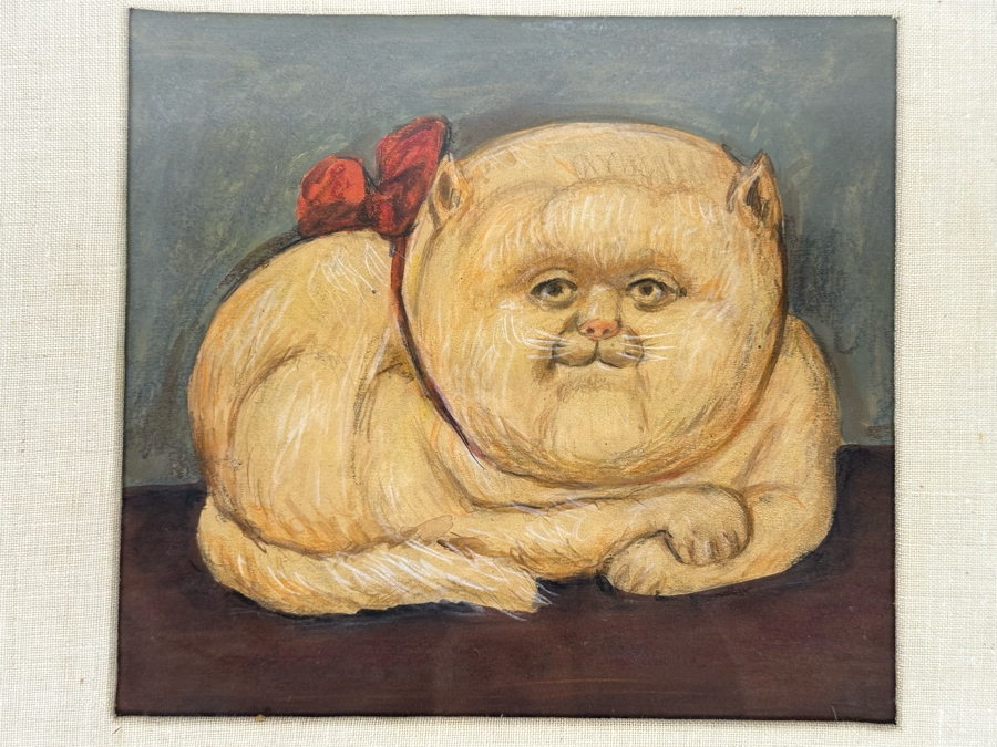 Original Painting After Fernando Botero Fat Cat 8.5 X 8 Framed 17.5 X 16.5 [Photo 3]
