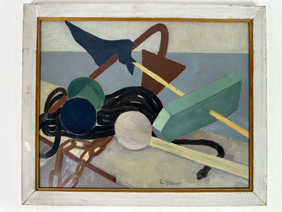 Original Abstract Painting On Board Signed L. Gideon 16 X 13 Framed 18 X 15 [Photo 2]