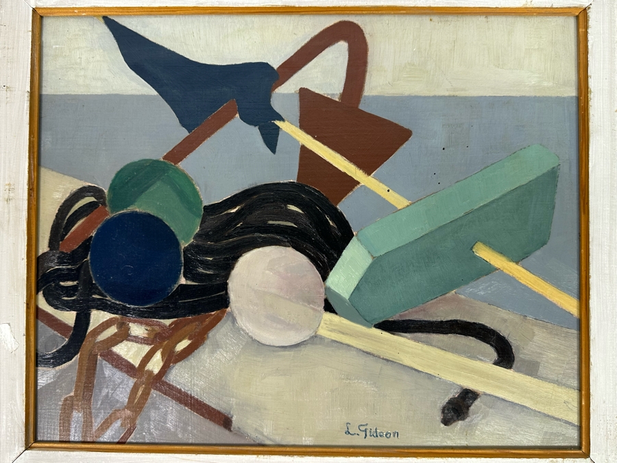 Original Abstract Painting On Board Signed L. Gideon 16 X 13 Framed 18 X 15 [Photo 5]