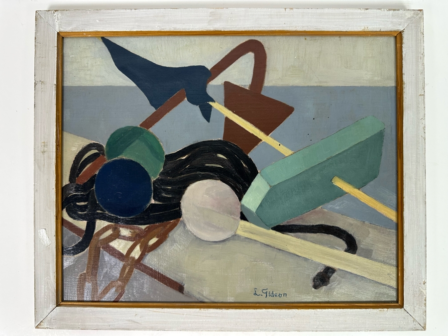 Original Abstract Painting On Board Signed L. Gideon 16 X 13 Framed 18 X 15 [Photo 3]