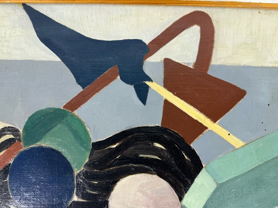 Original Abstract Painting On Board Signed L. Gideon 16 X 13 Framed 18 X 15 [Photo 8]