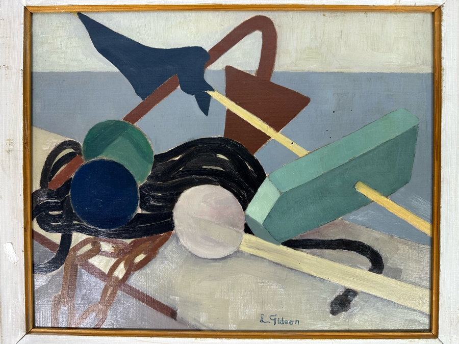 Original Abstract Painting On Board Signed L. Gideon 16 X 13 Framed 18 X 15 [Photo 4]