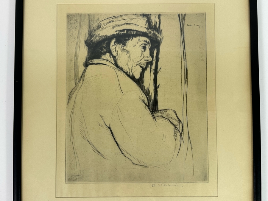 William Auerbach-Levy (1889-1964, Belarus / United States) Hand Signed Etching On Paper, Man With Hat 11 X 13 Framed 17 X 19.5