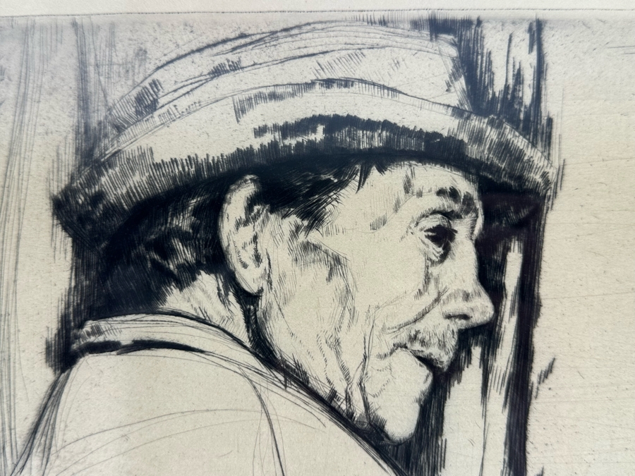 William Auerbach-Levy (1889-1964, Belarus / United States) Hand Signed Etching On Paper, Man With Hat 11 X 13 Framed 17 X 19.5 [Photo 5]