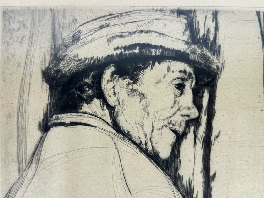 William Auerbach-Levy (1889-1964, Belarus / United States) Hand Signed Etching On Paper, Man With Hat 11 X 13 Framed 17 X 19.5 [Photo 4]