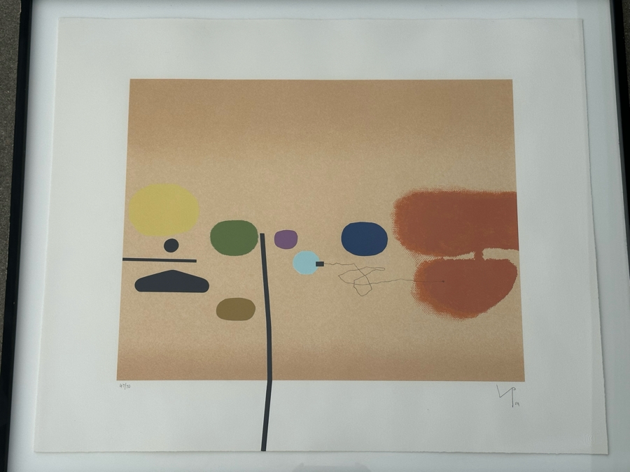 Victor Pasmore (1908-1998, British) Composite Image: Orange And Indigo 1984 Screenprint In Colors On Arches Paper Signed With Initials, Dated And Numbered 47 Of 70 Published By Marlborough Fine Art, London England 17 X 21 Framed 34 X 28