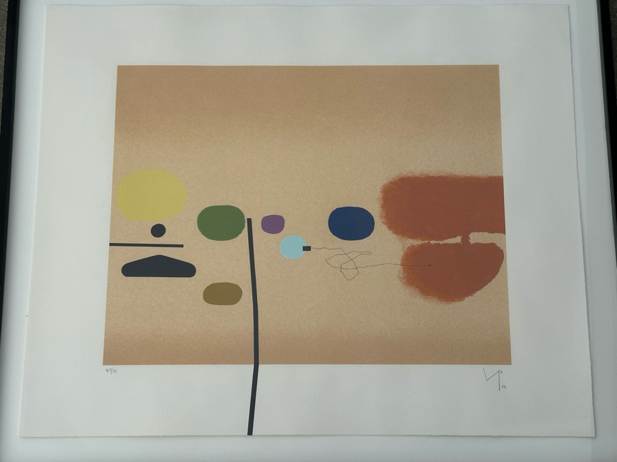 Victor Pasmore (1908-1998, British) Composite Image: Orange And Indigo 1984 Screenprint In Colors On Arches Paper Signed With Initials, Dated And Numbered 47 Of 70 Published By Marlborough Fine Art, London England 17 X 21 Framed 34 X 28 [Photo 15]