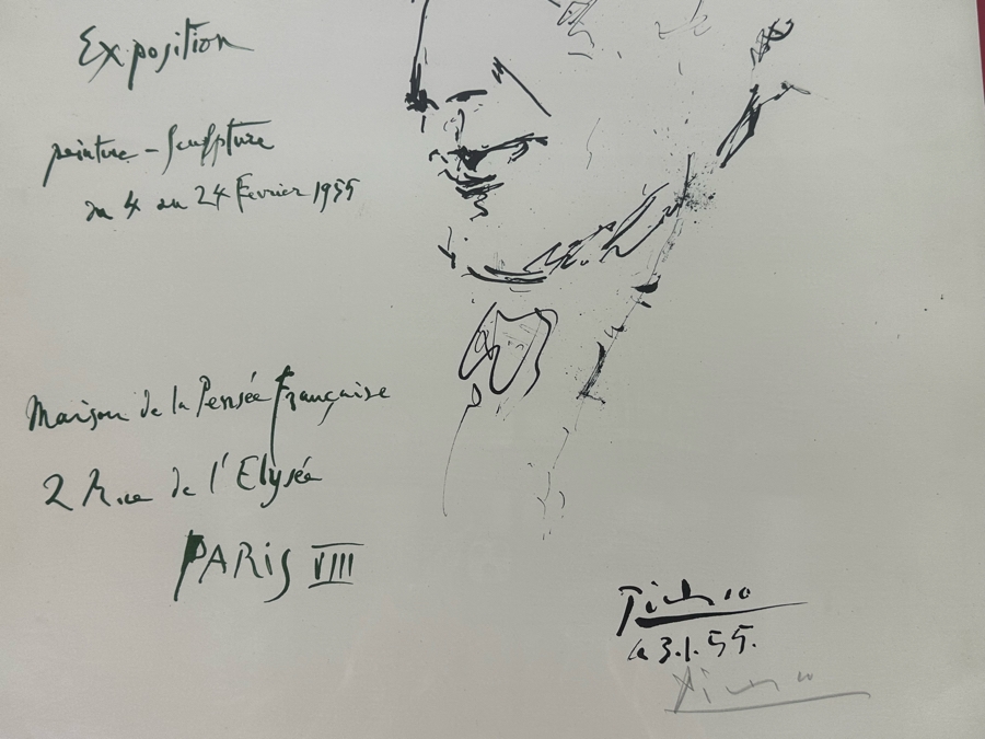 Pablo Picasso (1881-1973, Spanish) Original Hand Signed Lithograph School Of Paris Exhibition 'Hommage Au Poete Antonio Machado Paris 1955' 'Imp. Moderne Du Lion, Paris' Pencil Signed Picasso Lower Right 19.5 X 26 Framed 23 X 29 [Photo 7]