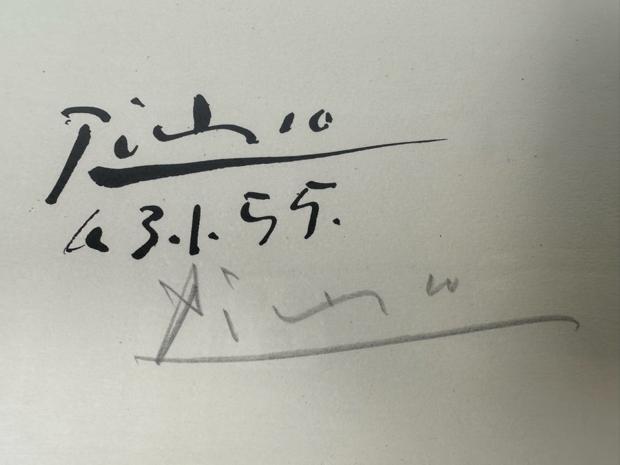 Pablo Picasso (1881-1973, Spanish) Original Hand Signed Lithograph School Of Paris Exhibition 'Hommage Au Poete Antonio Machado Paris 1955' 'Imp. Moderne Du Lion, Paris' Pencil Signed Picasso Lower Right 19.5 X 26 Framed 23 X 29 [Photo 3]