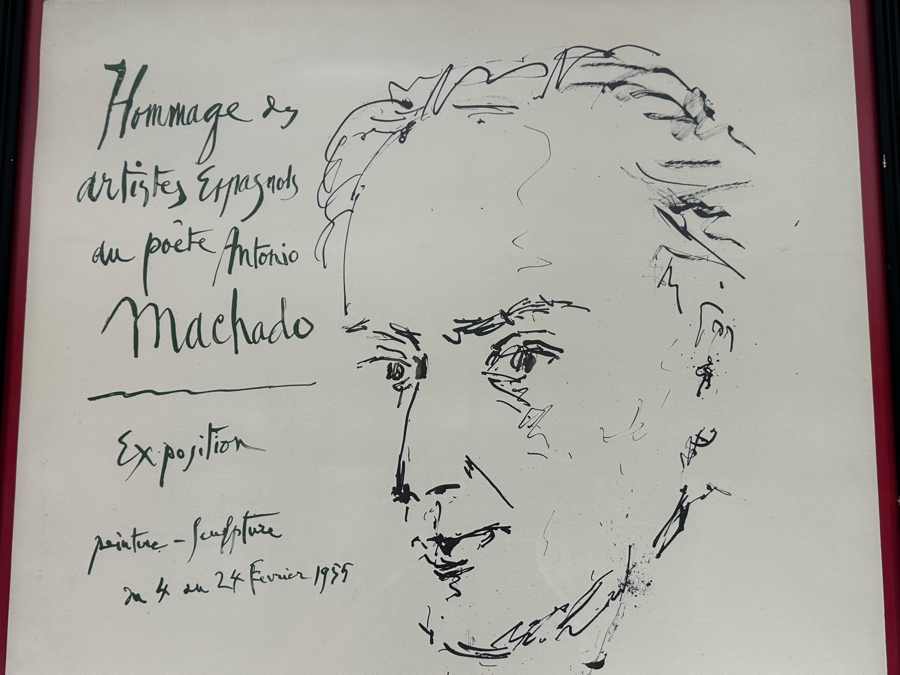 Pablo Picasso (1881-1973, Spanish) Original Hand Signed Lithograph School Of Paris Exhibition 'Hommage Au Poete Antonio Machado Paris 1955' 'Imp. Moderne Du Lion, Paris' Pencil Signed Picasso Lower Right 19.5 X 26 Framed 23 X 29 [Photo 5]