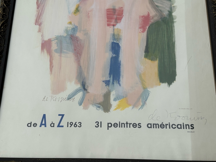 Willem De Kooning (1904-1997, Dutch/American) Hand Signed Original 1963 Paris Art Exhibition Poster Titled 31 Peintres Americains (31 American Painters) Charles Sorlier Lithograph Pencil Signed 'de Kooning' - Fernand Mourlot 26 X 36 Framed 30 X 39 [Photo 6]
