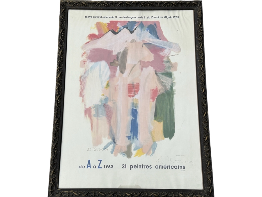 Willem De Kooning (1904-1997, Dutch/American) Hand Signed Original 1963 Paris Art Exhibition Poster Titled 31 Peintres Americains (31 American Painters) Charles Sorlier Lithograph Pencil Signed 'de Kooning' - Fernand Mourlot 26 X 36 Framed 30 X 39