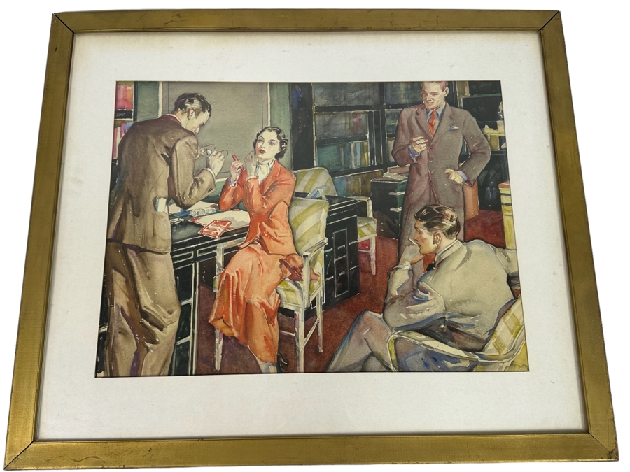 Original Watercolor Illustration For Woman's Home Companion February Issue Office Scene 24.5 X 18 Framed 33.5 X 28 [Photo 2]