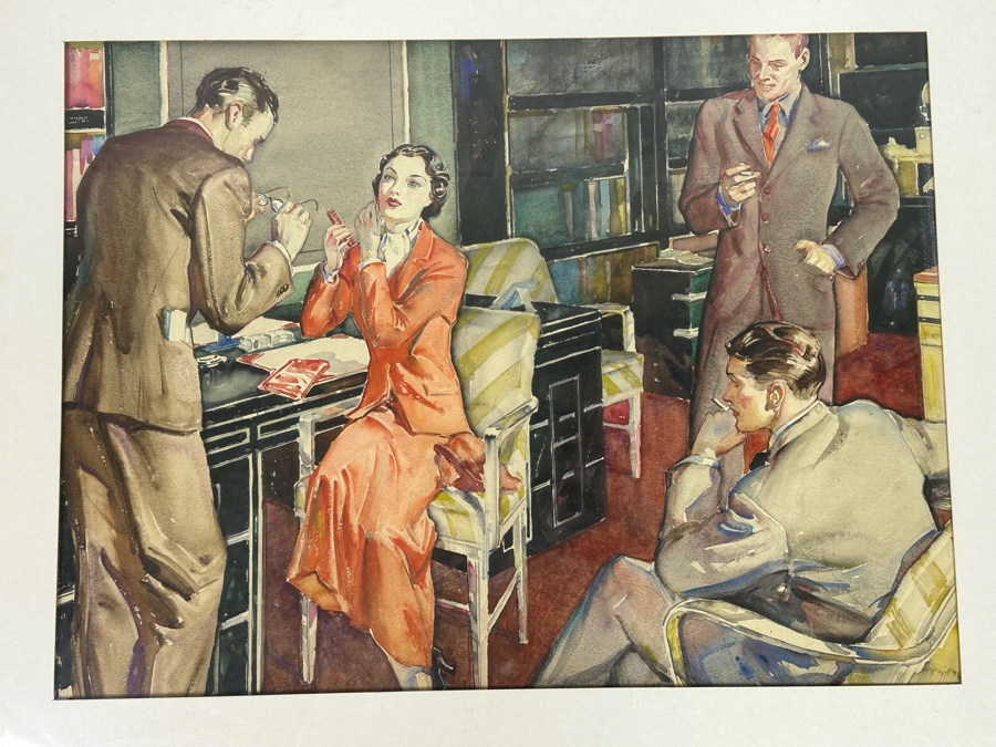 Original Watercolor Illustration For Woman's Home Companion February Issue Office Scene 24.5 X 18 Framed 33.5 X 28 [Photo 4]