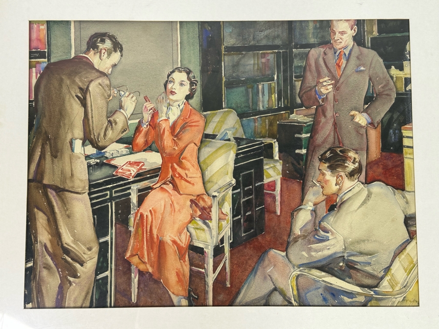 Original Watercolor Illustration For Woman's Home Companion February Issue Office Scene 24.5 X 18 Framed 33.5 X 28 [Photo 5]