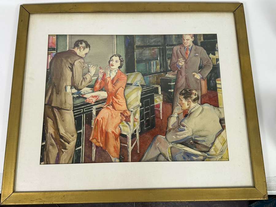 Original Watercolor Illustration For Woman's Home Companion February Issue Office Scene 24.5 X 18 Framed 33.5 X 28 [Photo 3]