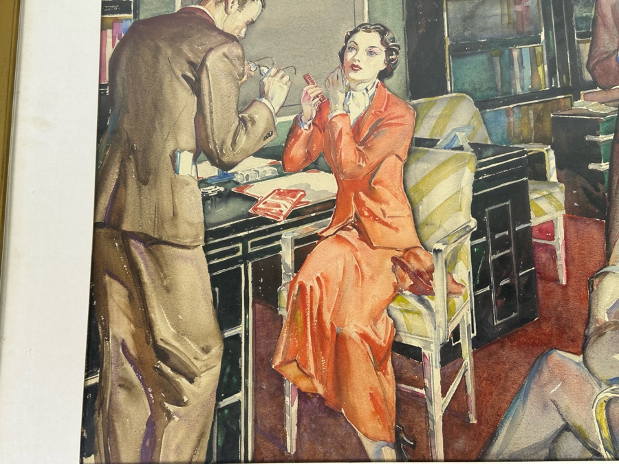 Original Watercolor Illustration For Woman's Home Companion February Issue Office Scene 24.5 X 18 Framed 33.5 X 28 [Photo 10]