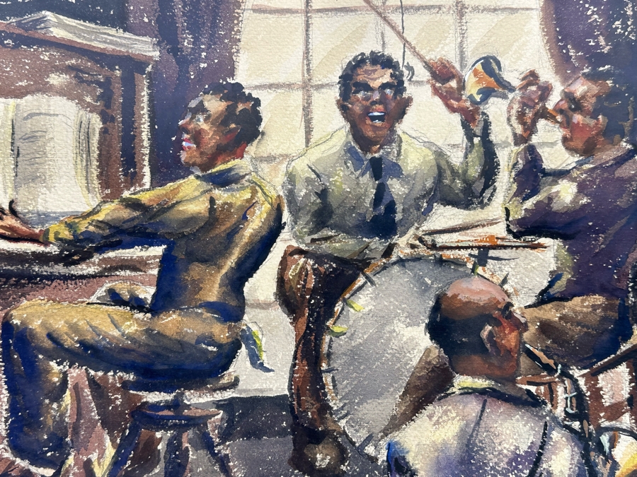 Original Jazz Band Mixed Media Drawing On Paper By Ray Fuchs 22 X 15 Framed 34 X 27 [Photo 6]