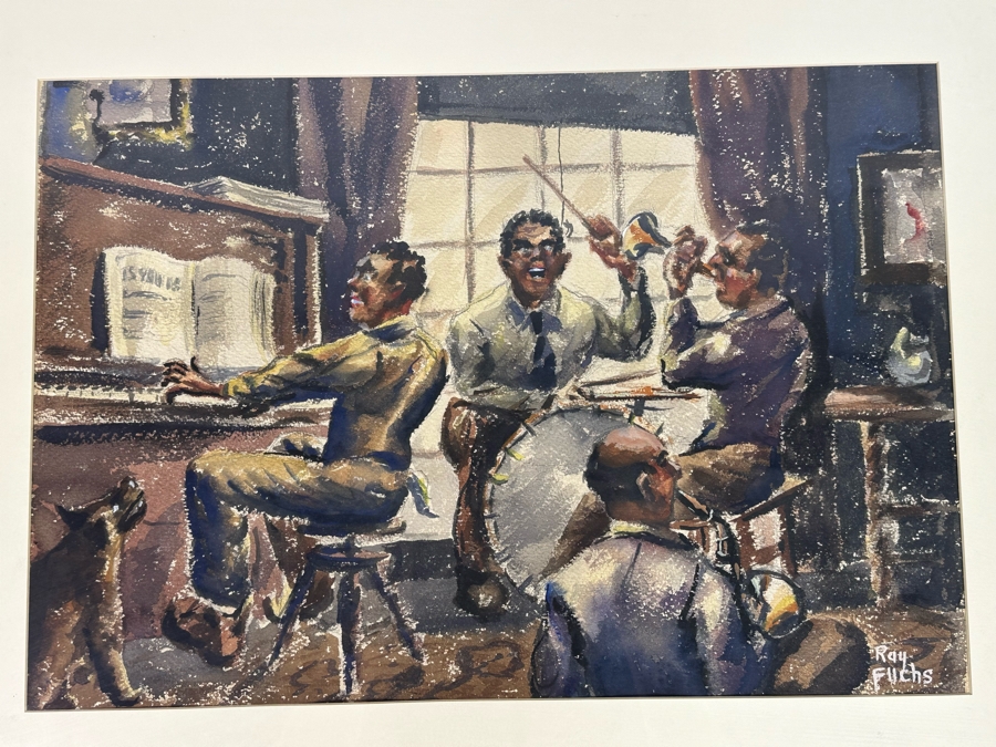 Original Jazz Band Mixed Media Drawing On Paper By Ray Fuchs 22 X 15 Framed 34 X 27 [Photo 4]