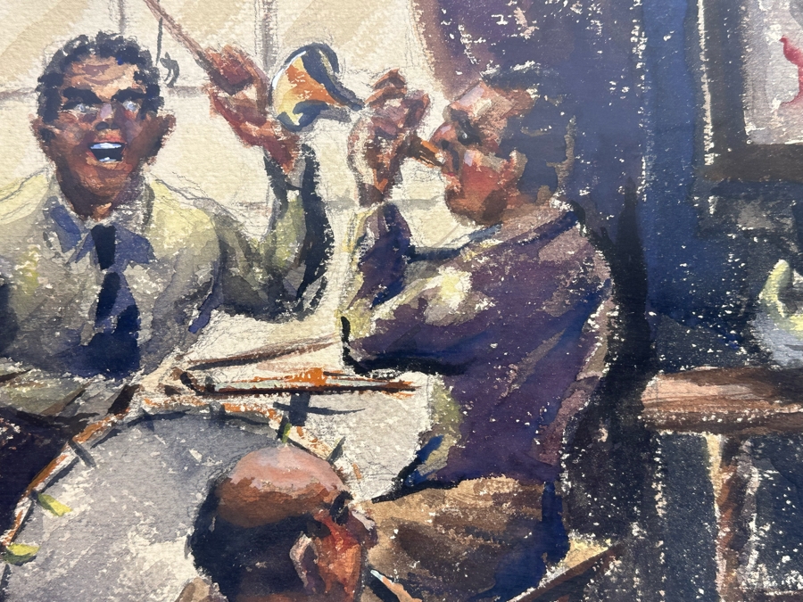Original Jazz Band Mixed Media Drawing On Paper By Ray Fuchs 22 X 15 Framed 34 X 27 [Photo 8]