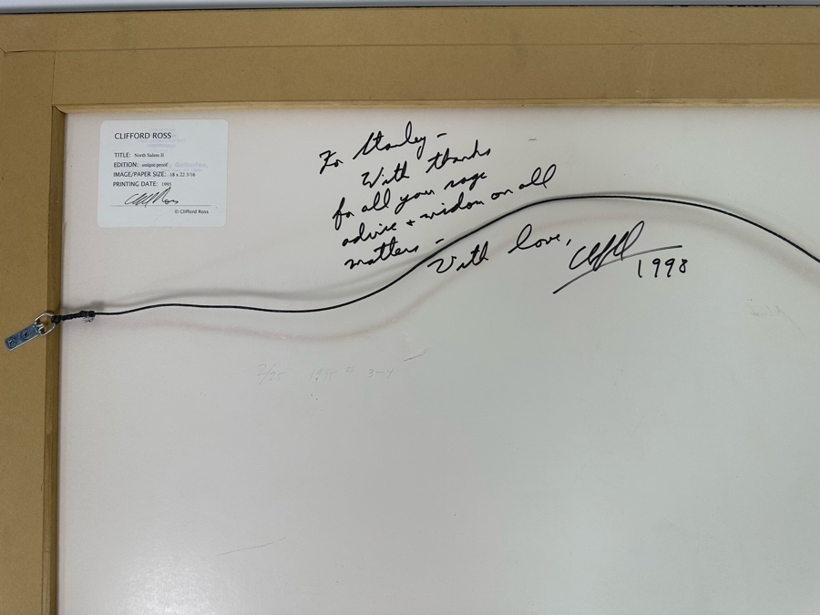 Clifford Ross (B. 1952, American) Unique Proof Photograph Titled 'North Salem II' 18 X 22 3/16 1995 Framed 35 X 29 Hand Signed On Back [Photo 5]