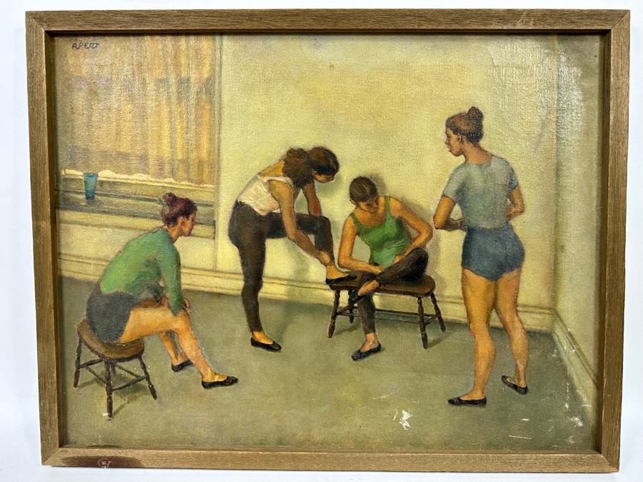 Original Painting On Canvas Of Ballet Girls Signed Apert 26 X 20 [Photo 4]