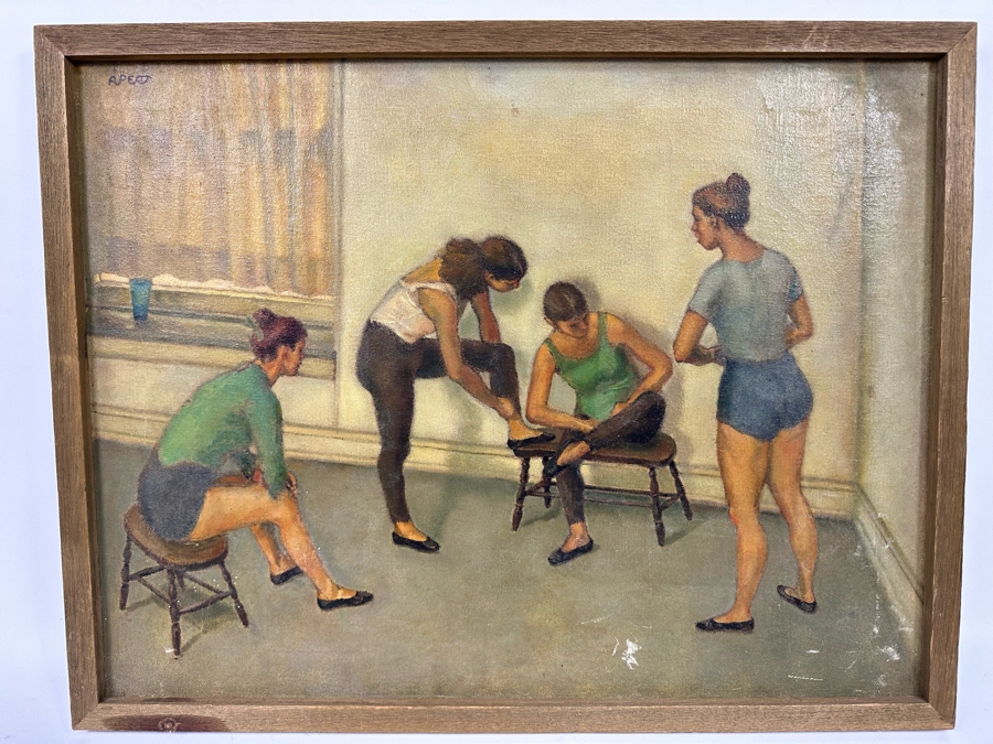 Original Painting On Canvas Of Ballet Girls Signed Apert 26 X 20 [Photo 2]