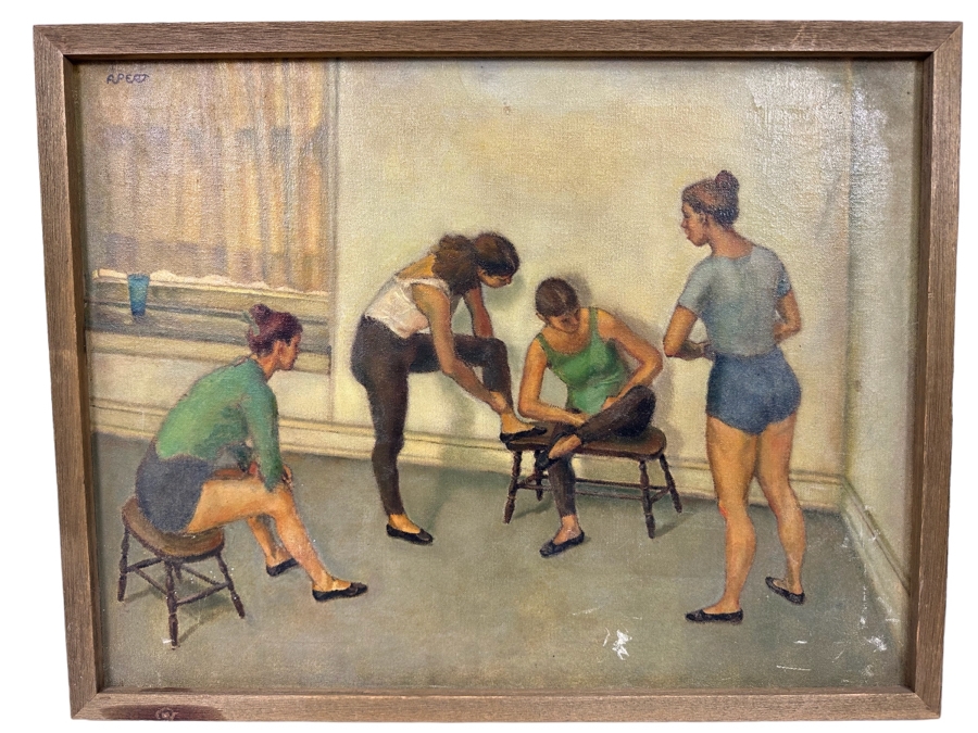 Original Painting On Canvas Of Ballet Girls Signed Apert 26 X 20 [Photo 1]