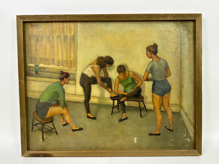 Original Painting On Canvas Of Ballet Girls Signed Apert 26 X 20 [Photo 3]