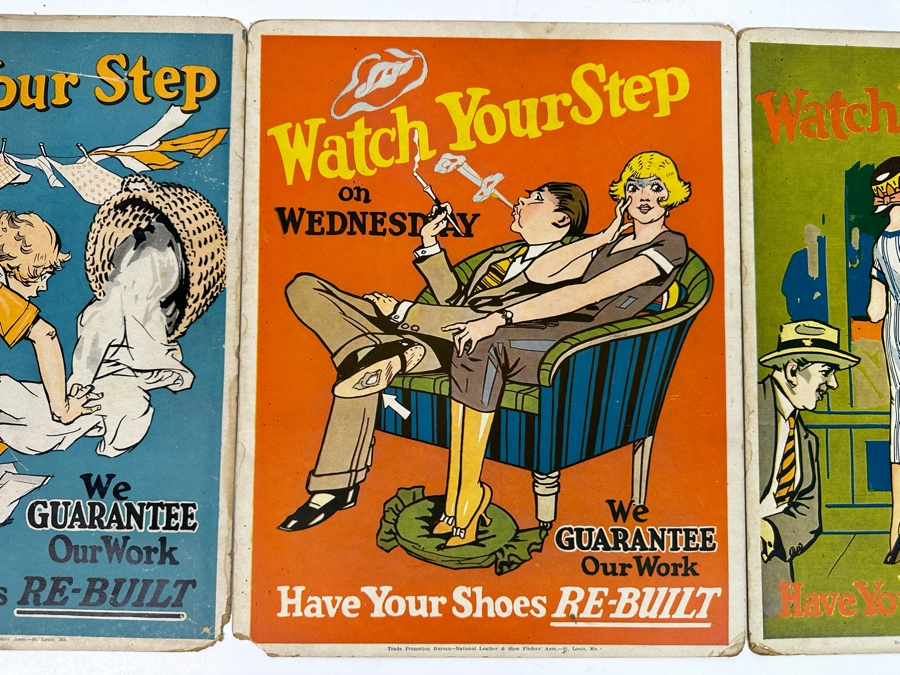 Vintage Trade Promotion Bureau - National Leather & Shoe Finders' Assn St. Louis, Mo, Set Of Six Shoe Repair Posters On Cardboard [Photo 6]