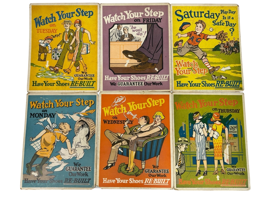 Vintage Trade Promotion Bureau - National Leather & Shoe Finders' Assn St. Louis, Mo, Set Of Six Shoe Repair Posters On Cardboard [Photo 1]
