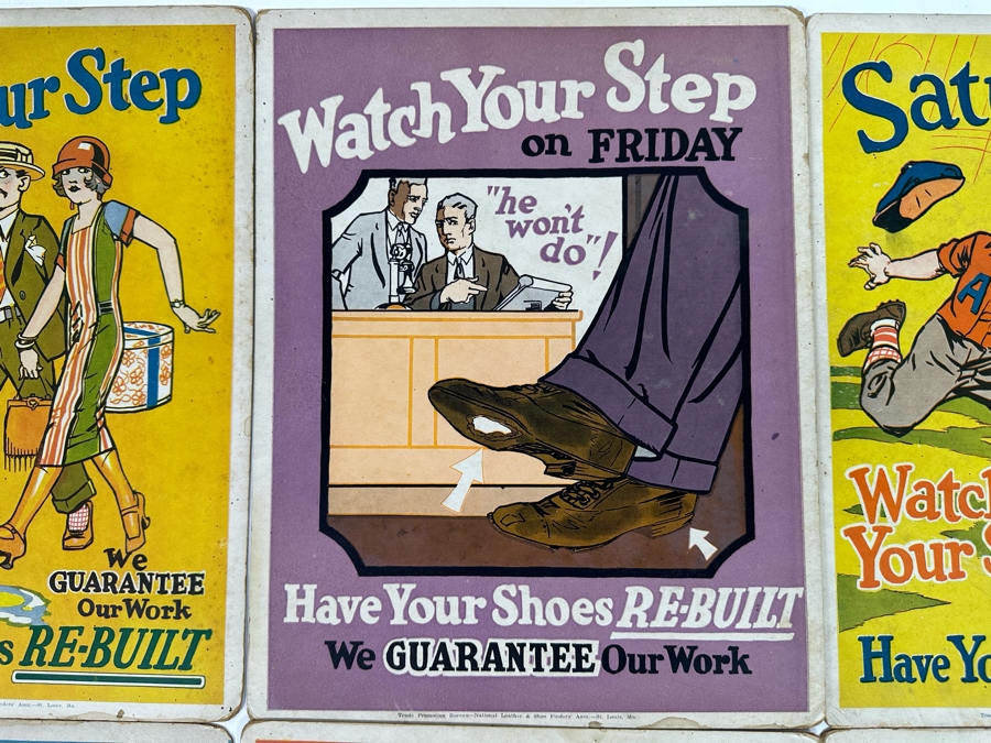 Vintage Trade Promotion Bureau - National Leather & Shoe Finders' Assn St. Louis, Mo, Set Of Six Shoe Repair Posters On Cardboard [Photo 4]