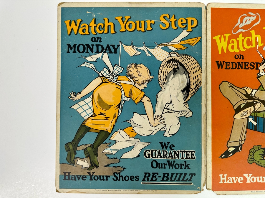 Vintage Trade Promotion Bureau - National Leather & Shoe Finders' Assn St. Louis, Mo, Set Of Six Shoe Repair Posters On Cardboard [Photo 8]