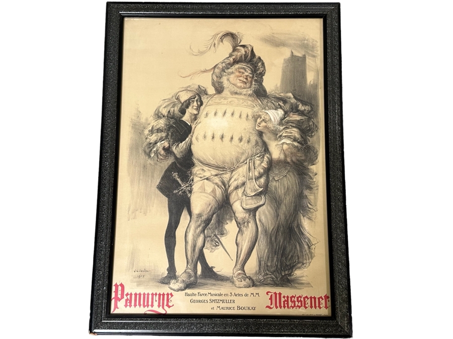 Vintage Original French Opera Poster For Panurge By Jules Massenet Artwork By Charles Leandre - J. Minot Paris 25 X 36 Framed 29 X 40 [Photo 1]