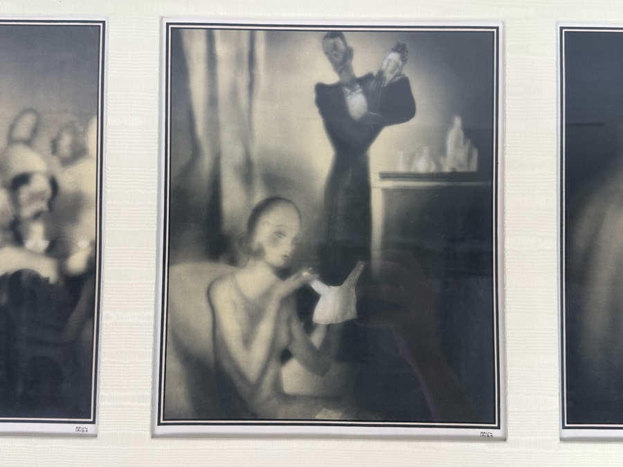 Paul Iribe (1883-1935, French) Set Of Three Triptychs From 1931 Titled 'Rose Et Noir' Pink And Black 9.5 X 12 Beautifully Framed 38 X 18 - See Details [Photo 6]