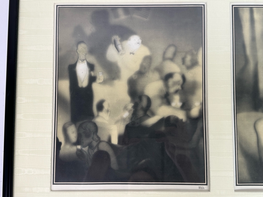 Paul Iribe (1883-1935, French) Set Of Three Triptychs From 1931 Titled 'Rose Et Noir' Pink And Black 9.5 X 12 Beautifully Framed 38 X 18 - See Details [Photo 4]