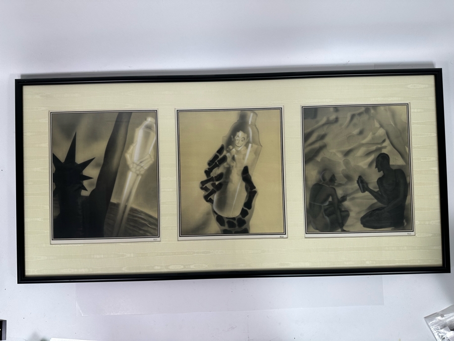 Paul Iribe (1883-1935, French) Set Of Three Triptychs From 1931 Titled 'Rose Et Noir' Pink And Black 9.5 X 12 Beautifully Framed 38 X 18 - See Details [Photo 19]