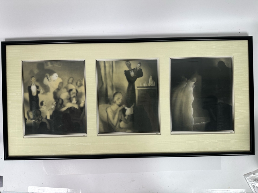 Paul Iribe (1883-1935, French) Set Of Three Triptychs From 1931 Titled 'Rose Et Noir' Pink And Black 9.5 X 12 Beautifully Framed 38 X 18 - See Details [Photo 3]