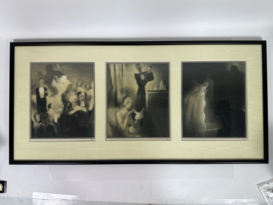 Paul Iribe (1883-1935, French) Set Of Three Triptychs From 1931 Titled 'Rose Et Noir' Pink And Black 9.5 X 12 Beautifully Framed 38 X 18 - See Details [Photo 2]
