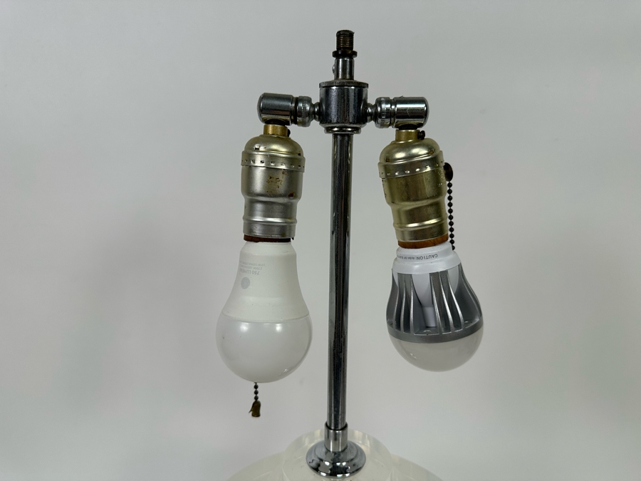 Vintage Heavy Lucite Stacking Disk Table Lamp In Manner Of / Possible Karl Springer Design With Modern Restoration Hardware Shade 11W X 23H [Photo 13]