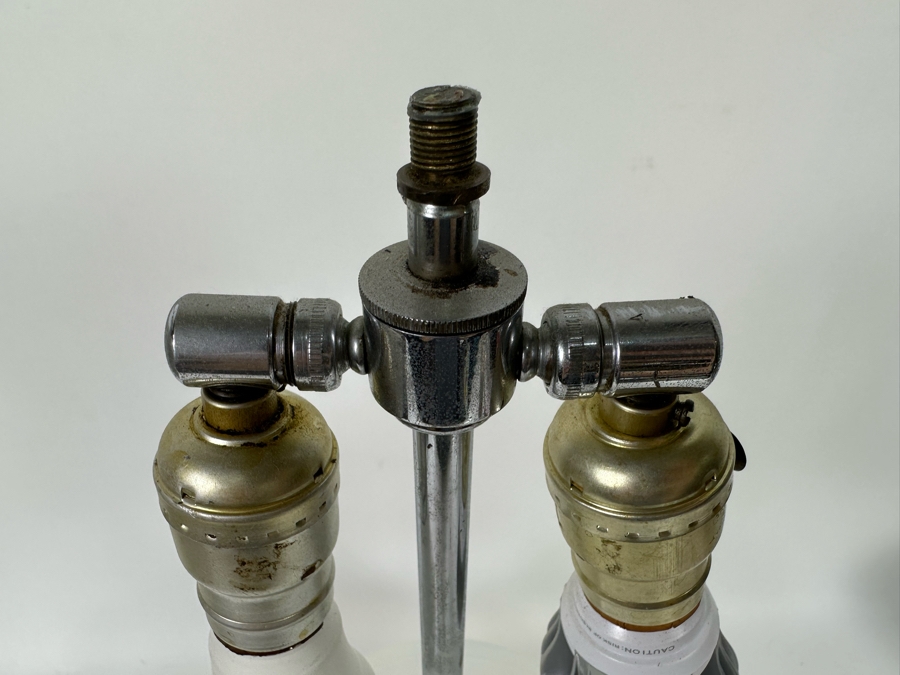 Vintage Heavy Lucite Stacking Disk Table Lamp In Manner Of / Possible Karl Springer Design With Modern Restoration Hardware Shade 11W X 23H [Photo 14]